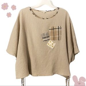 Easel Mori-girl lagenlook style peasant top, gauze cotton, cream